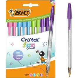 BIC Cristal Fun Bolígrafos de Punta Ancha 1,6 mm Colores Surtidos, Pack de 10